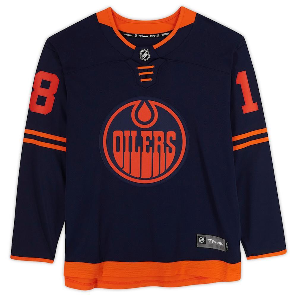 ZACH HYMAN Autographed Edmonton Oilers Alternate Navy Fanatics Breakaway Jersey FANATICS