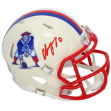 Christian Gonzalez Autographed New England Patriots RETRO Speed Mini Helmet Beckett Witnessed