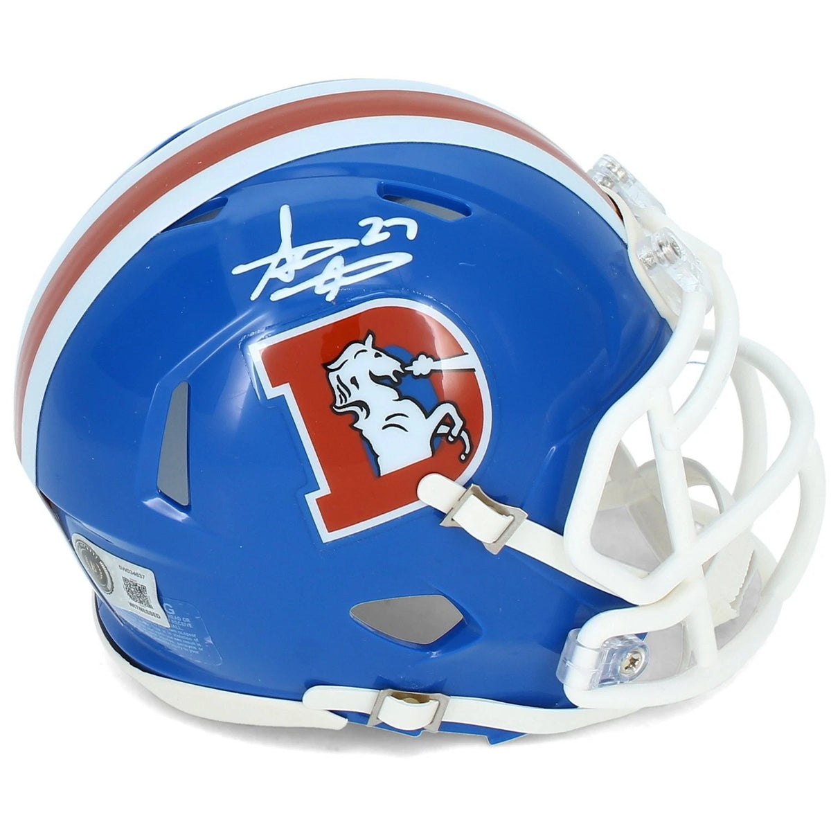 Steve Atwater Autographed Denver Broncos 1975-96 Throwback Speed Mini Helmet Beckett Witnessed