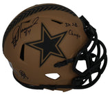 Jay Novacek Autographed/Inscribed "3x SB Champs" Dallas Cowboys 2023 Salute to Service Speed Mini Helmet Beckett Witnessed