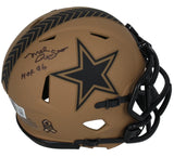 Mel Renfro Autographed/Inscribed "HOF '96" Dallas Cowboys 2023 Salute to Service Speed Mini Helmet Beckett Witnessed