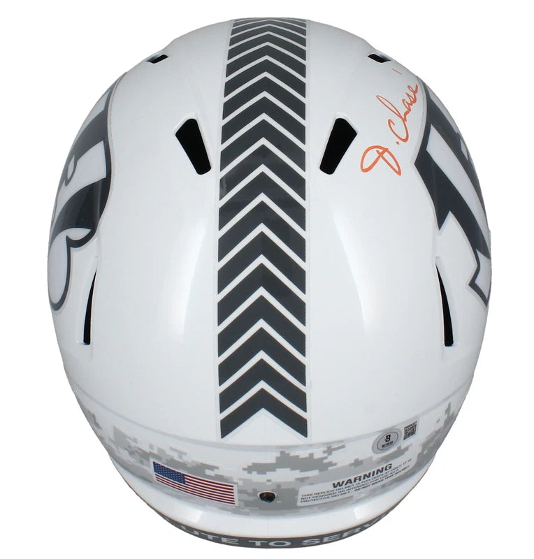Ja'Marr Chase Autographed Cincinnati Bengals 2024 Salute to Service Speed Full Size Helmet with Visor Beckett Witnessed