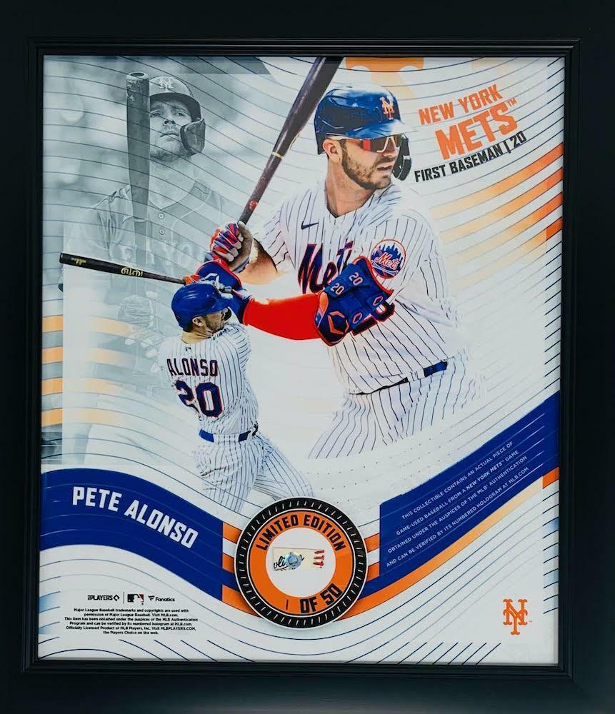 PETE ALONSO New York Mets Framed 15" x 17" Game Used Baseball Collage LE 1/50