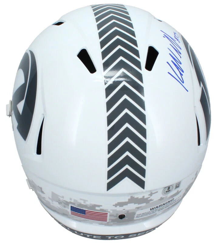 Kyren Williams Autographed (In Blue) Los Angeles Rams 2024 Salute to Service Speed Full Size Helmet Beckett Witnessed