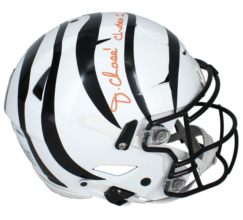 Ja'Marr Chase Autographed/Inscribed "Chosen 1" Cincinnati Bengals White 2022 Alternate Speedflex Authentic Helmet Beckett Witnessed