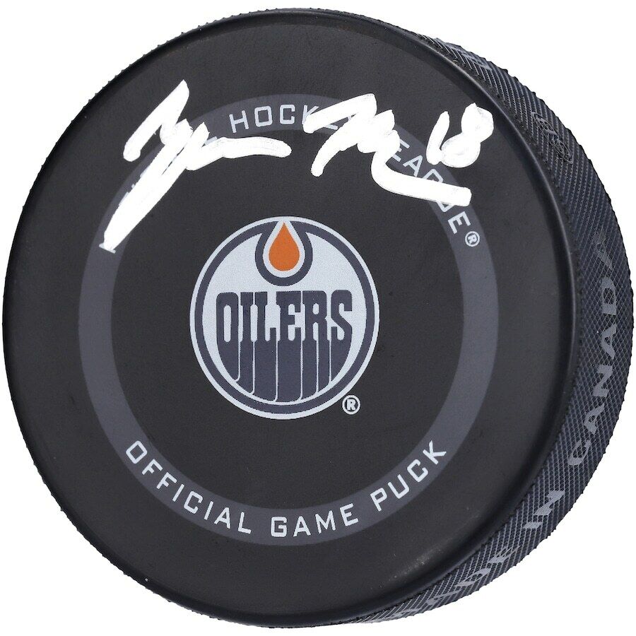 ZACH HYMAN Autographed Edmonton Oilers Official NHL Game Puck FANATICS