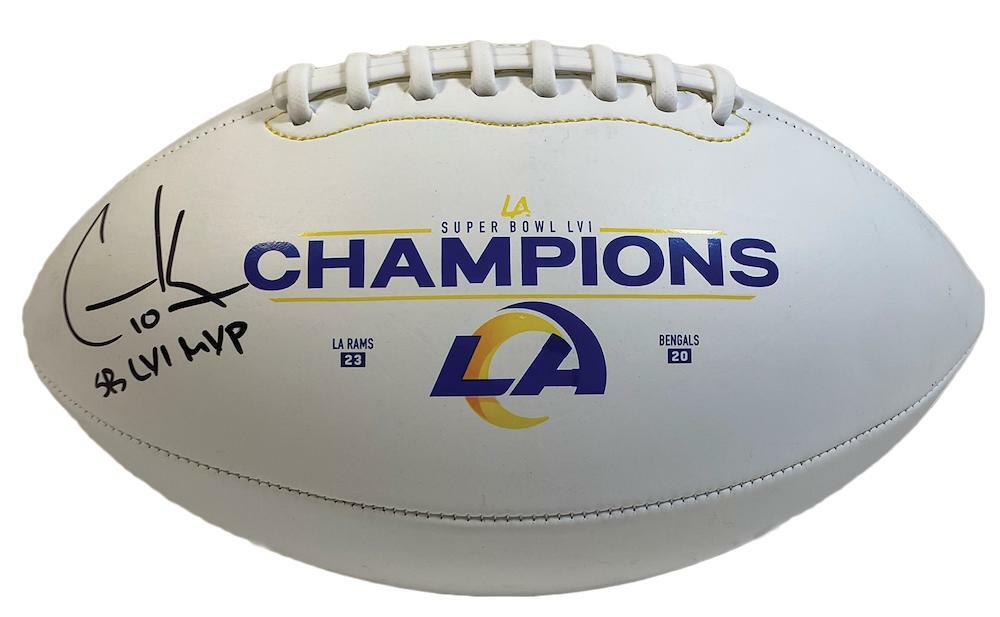 COOPER KUPP Autographed/Inscribed "SB LVI MVP" Los Angeles Rams Super Bowl LVI Champs Logo White Panel Football FANATICS