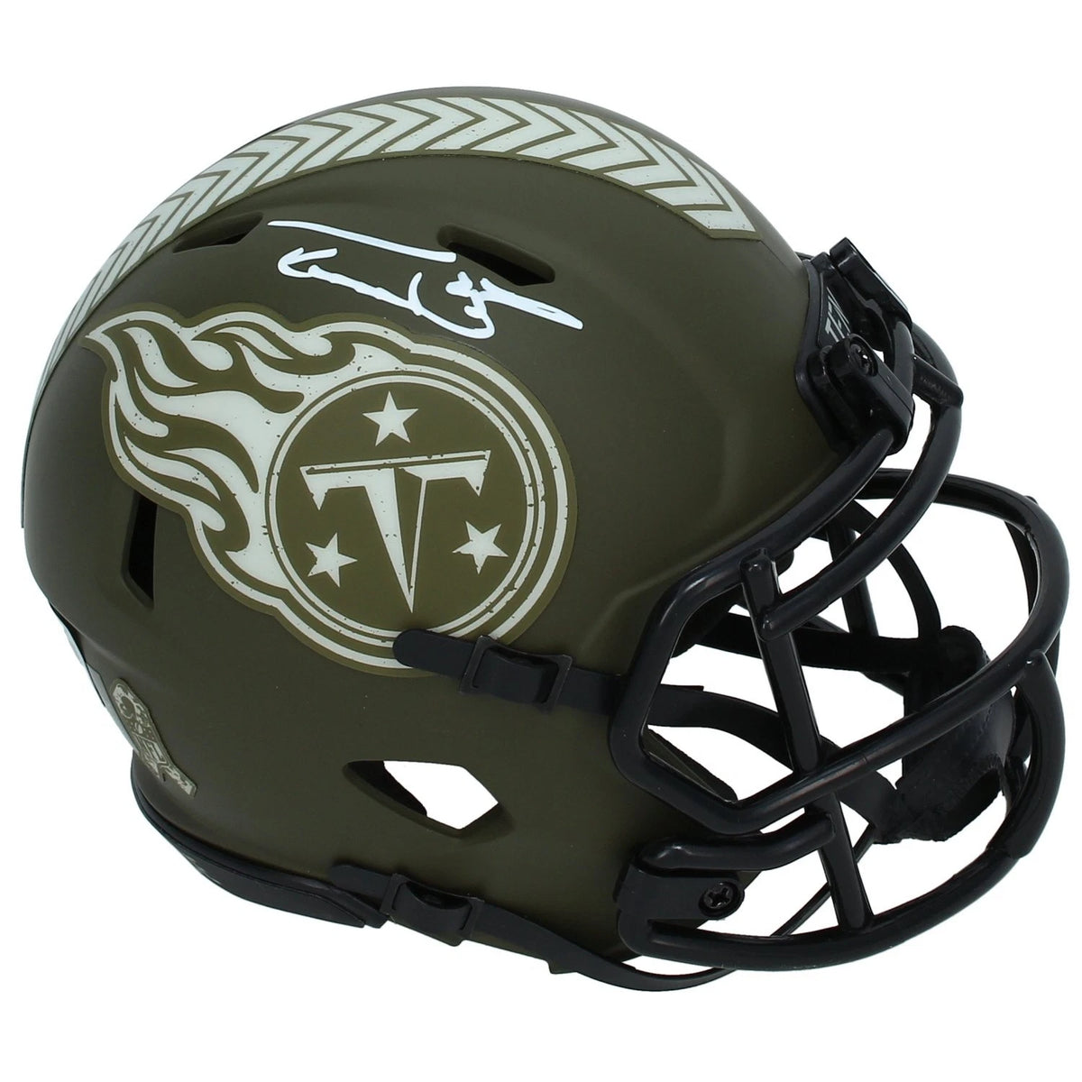 Taylor Lewan Autographed Tennessee Titans 2022 Salute to Service Speed Mini Helmet Beckett Witnessed