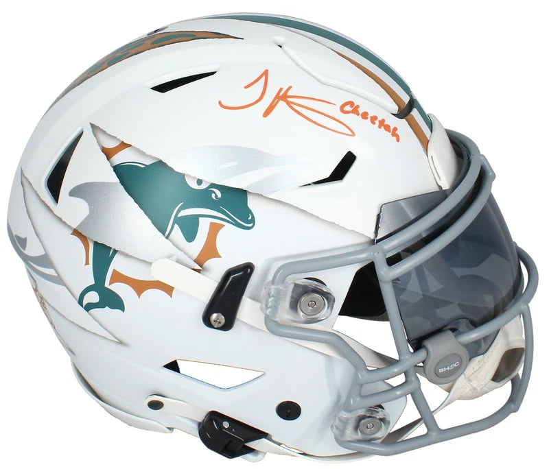 Tyreek Hill Autgraphed/Inscribed "CHEETAH" Miami Dolphins FSM Custom Painted "Ripped" Speedflex Authentic Helmet Beckett Witnessed LE 2/2