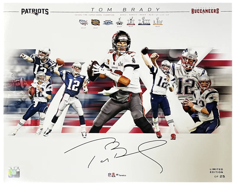 Tom Brady 7x SB Champ Curve Display 16 x 20 Photo Collage w/Facsimile Signature LE 25