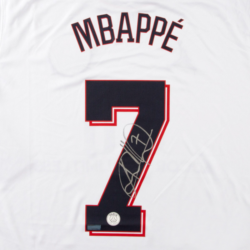 Kylian Mbappe Autographed 2021-22 Paris Saint-Germain Jordan Brand White Alternate Authentic Jersey Panini