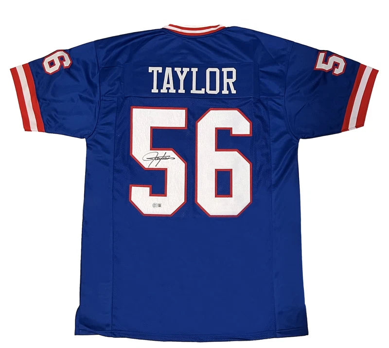 Lawrence Taylor Autographed #56 Navy Blue Throwback Custom Jersey Beckett Witnessed
