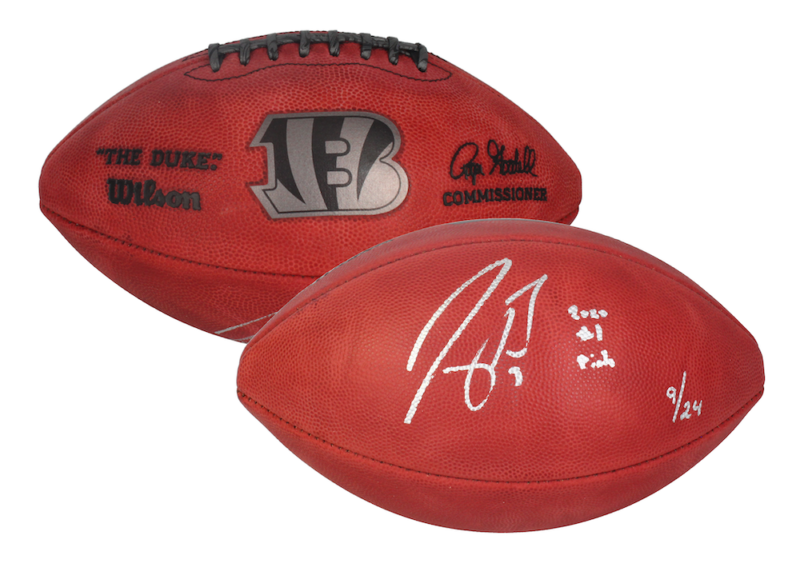 Joe Burrow Autographed/Inscribed "2020 #1 Pick" Cincinnati Bengals Metallic Logo Football Fanatics LE 9/24