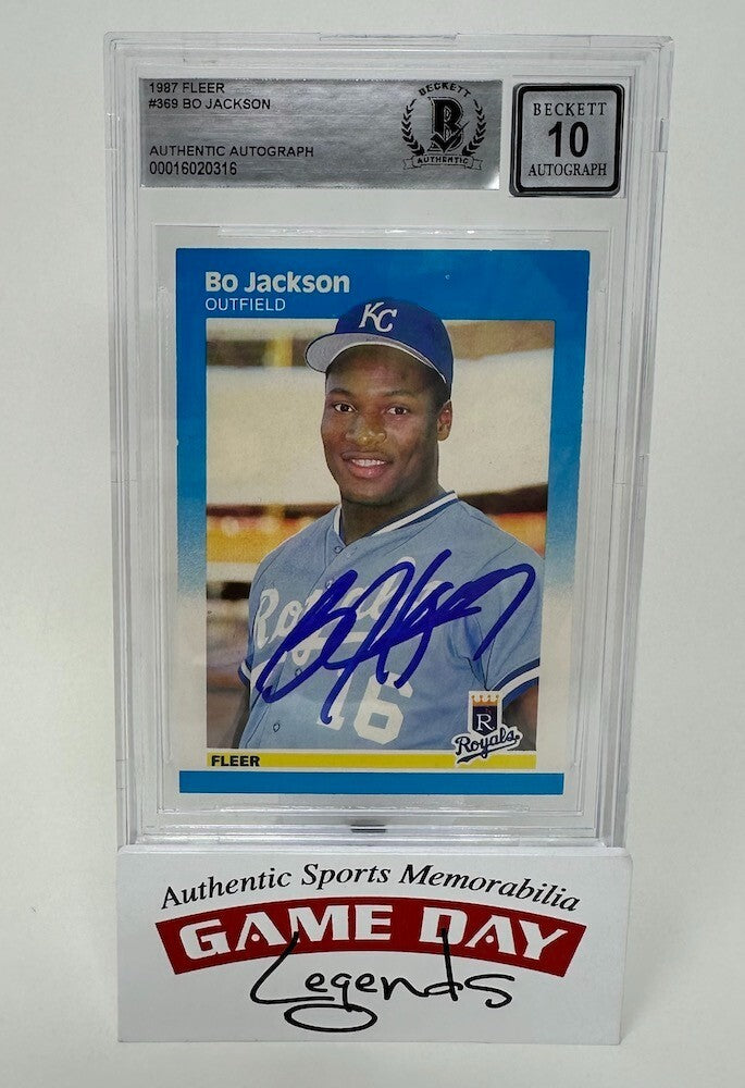 Bo Jackson Autographed Kansas City Royals 1987 Fleer Baseball #369 Rookie Card BAS Auto 10