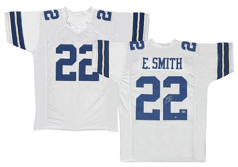 Emmitt Smith Autographed White #22 Custom Jersey Beckett Witnessed