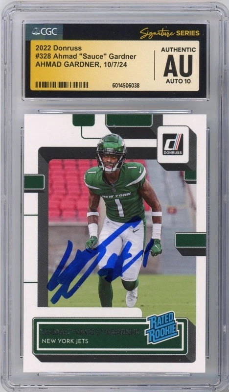 Ahmad "Sauce" Gardner Autographed New York Jets 2022 Panini Donruss #328 CGC Graded Auto 10 Rookie Card Fanatics