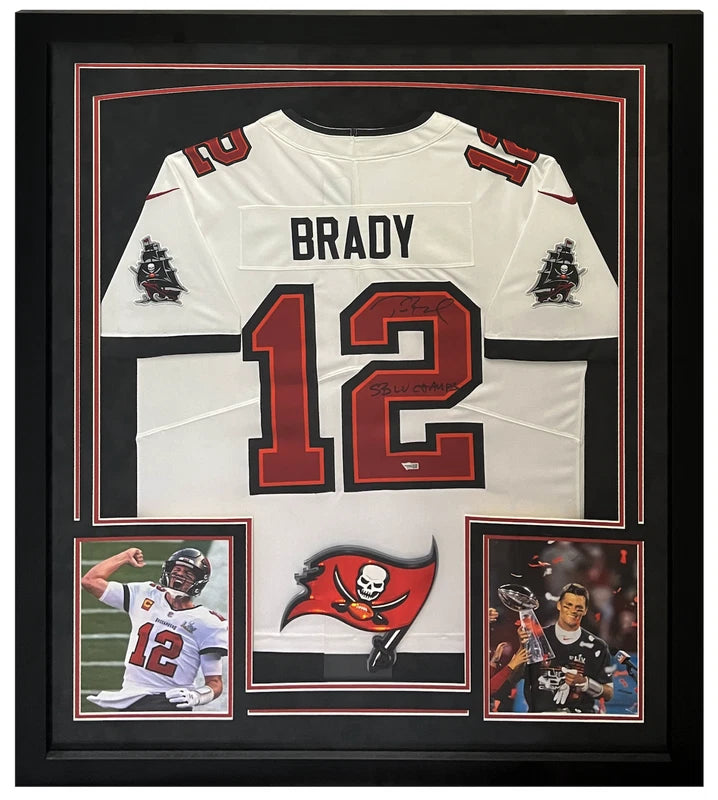 Tom Brady Autographed/Inscribed "SB LV CHAMPS" Tampa Bay Buccaneers Custom Framed White Nike Limited Jersey Fanatics