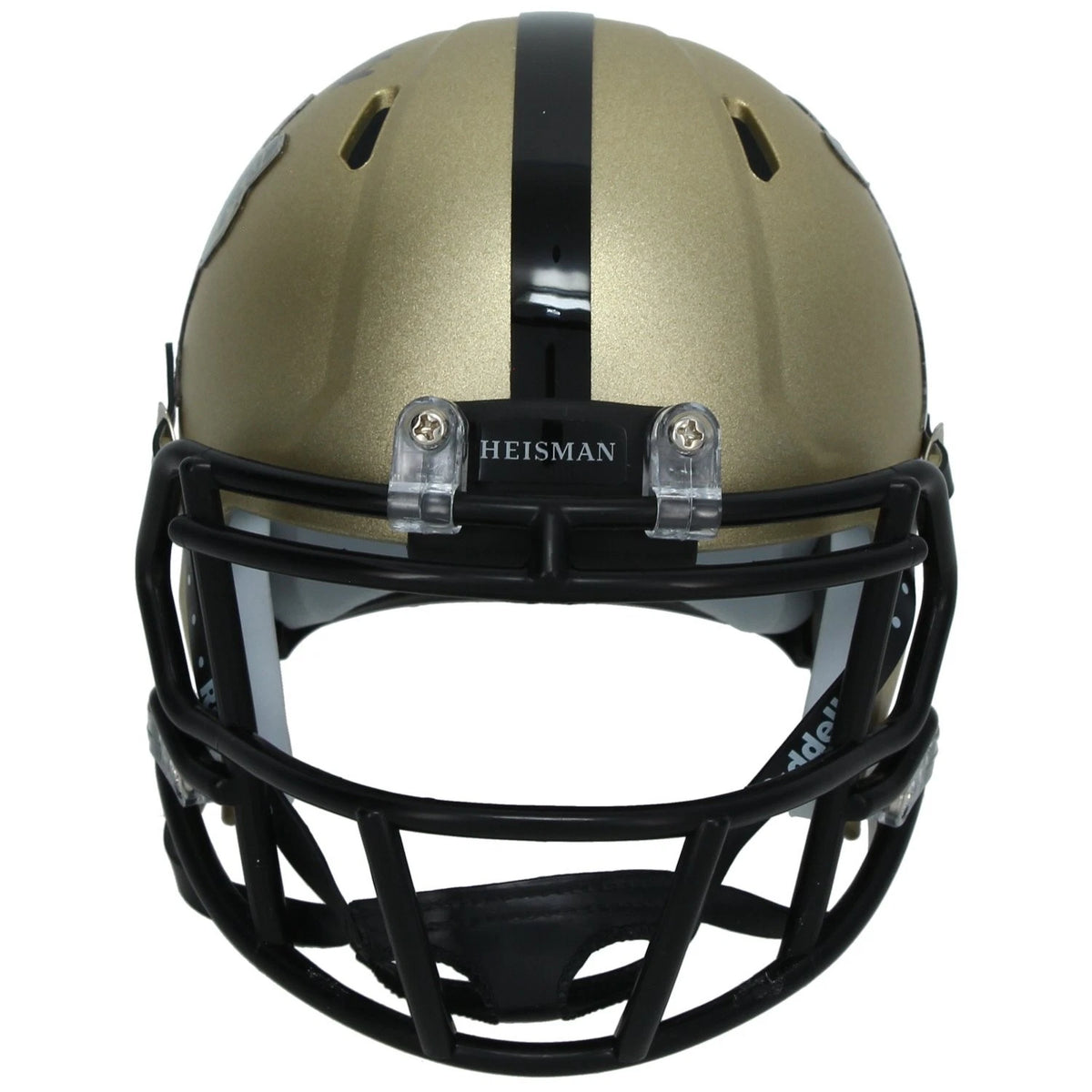 Travis Hunter Autographed Gold Heisman Trophy Logo Speed Mini Helmet Beckett Witnessed