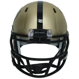 Travis Hunter Autographed Gold Heisman Trophy Logo Speed Mini Helmet Beckett Witnessed