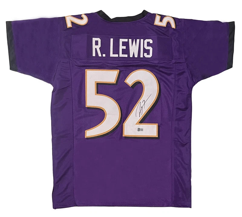 Ray Lewis Autographed Purple #52 Custom Jersey Beckett Witnessed