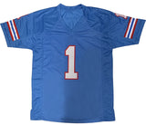 Warren Moon Autographed/Inscribed "HOF '06" #1 Baby Blue Throwback Custom Jersey Beckett Witnessed