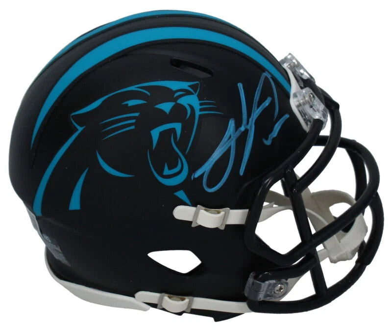Julius Peppers Autographed Carolina Panthers Black 2022 Alternate Speed Mini Helmet Beckett Witnessed