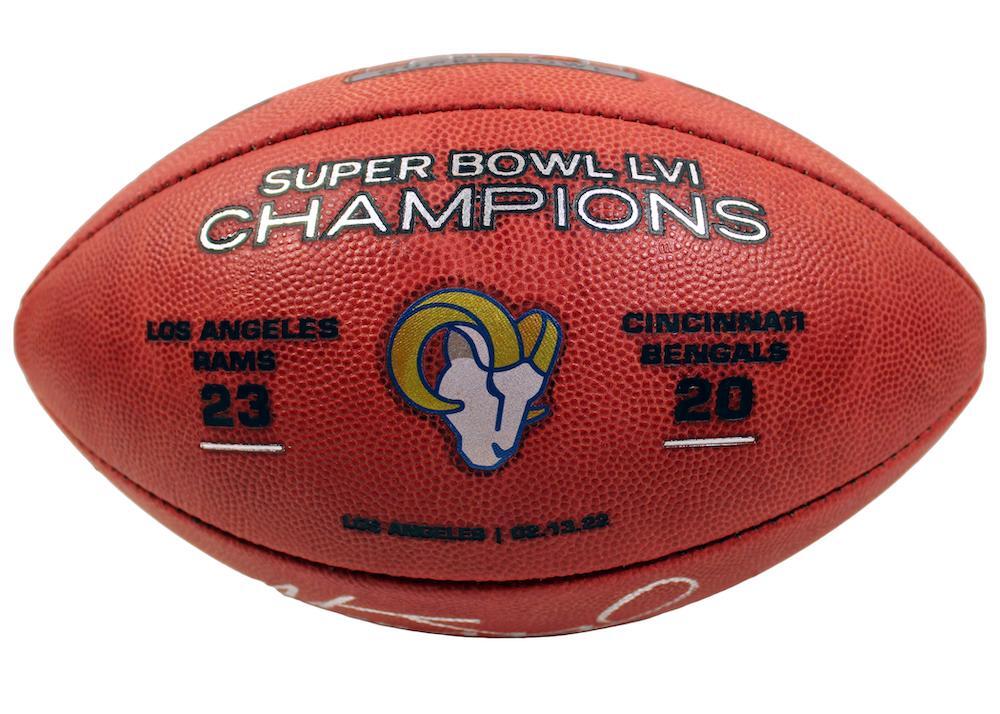 MATTHEW STAFFORD Autographed/Inscribed "SB LVI CHAMPS" Los Angeles Rams SB LVI Champions Logo Wilson Duke Authentic Football FANATICS LE 9/56