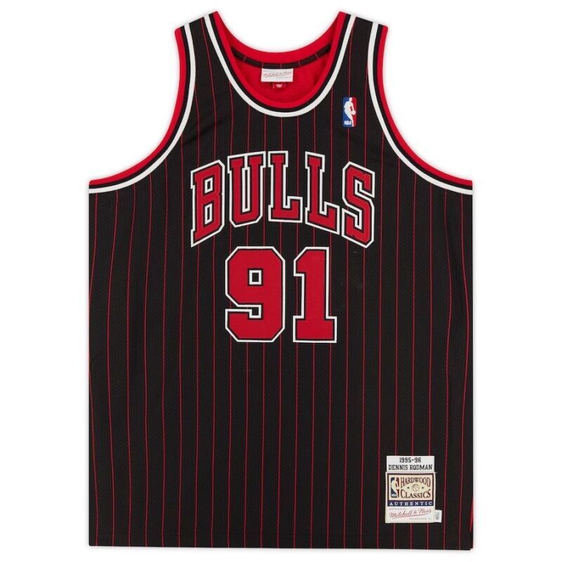 Dennis Rodman Autographed Chicago Bulls Black Pinstripe Mitchell & Ness 1995 Authentic Jersey Fanatics