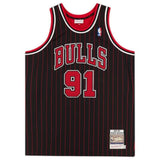 Dennis Rodman Autographed Chicago Bulls Black Pinstripe Mitchell & Ness 1995 Authentic Jersey Fanatics