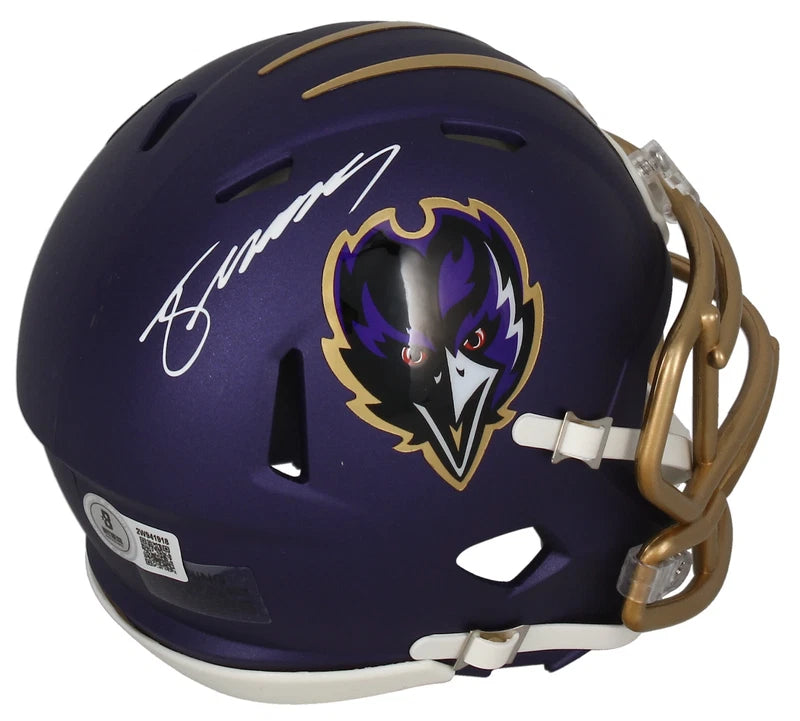 Zay Flowers Autographed Baltimore Ravens Purple 2024 Alternate Speed Mini Helmet Beckett Witnessed
