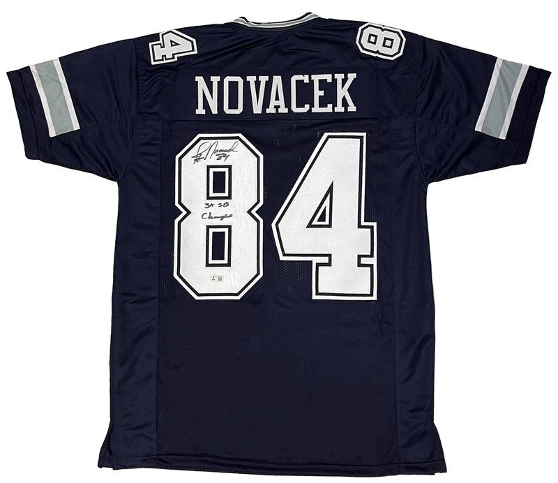 Jay Novacek/Inscribed "3x SB Champs" #84 Navy Custom Jersey Beckett Witnessed