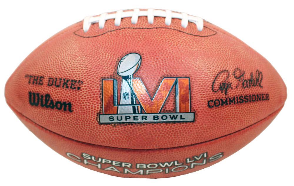 MATTHEW STAFFORD Autographed/Inscribed "SB LVI CHAMPS" Los Angeles Rams SB LVI Champions Logo Wilson Duke Authentic Football FANATICS LE 9/56