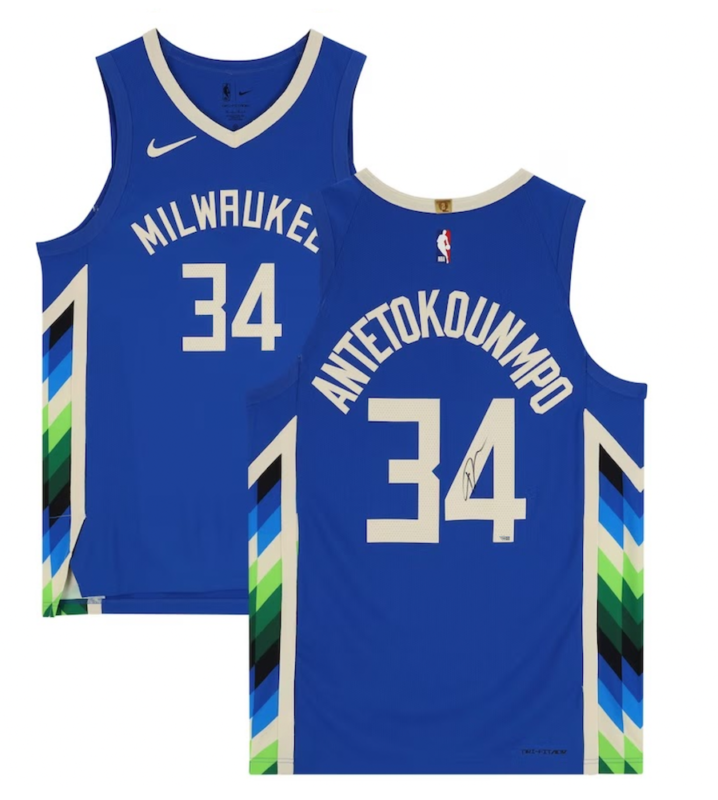 GIANNIS ANTETOKOUNMPO Autographed Milwaukee Bucks Blue Nike 2022-23 City Edition Authentic Jersey FANATICS