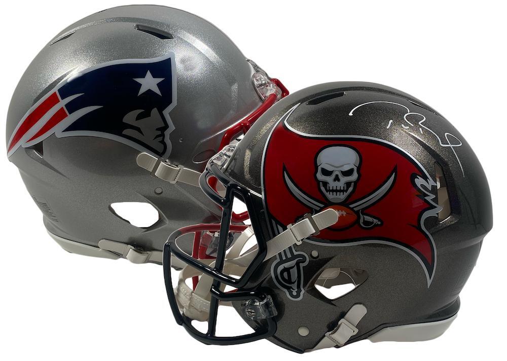 TOM BRADY Buccaneers Side Autographed Buccaneers / Patriots Combo Speed Authentic Helmet FANATICS