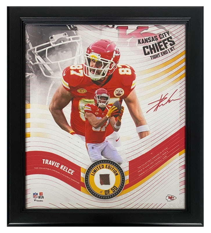 Travis Kelce Framed Kansas City Chiefs Version 2 15" x 17" Game Used Football Collage LE 50