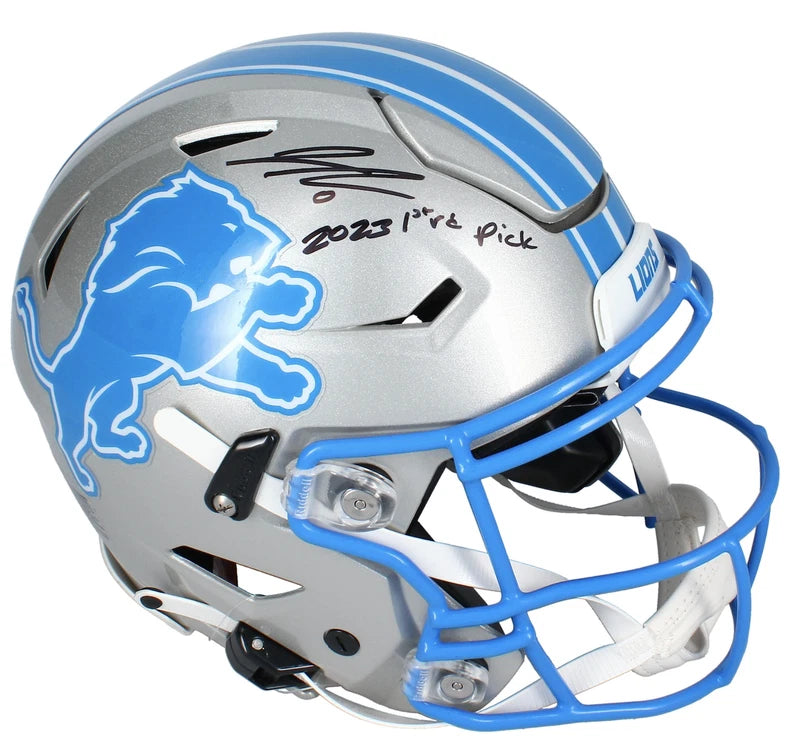 Jahmyr Gibbs Autographed/Inscribed "2023 1st rd pick" #0 Edition Detroit Lions Speedflex Authentic Helmet Fanatics LE 25