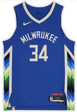 GIANNIS ANTETOKOUNMPO Autographed Milwaukee Bucks Blue Nike 2022-23 City Edition Authentic Jersey FANATICS