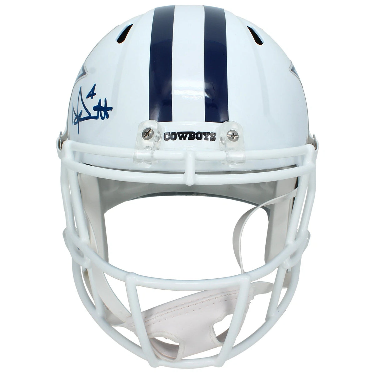 Dak Prescott Autographed Dallas Cowboys White 2022 Alternate Speed Full Size Helmet Beckett Witnessed