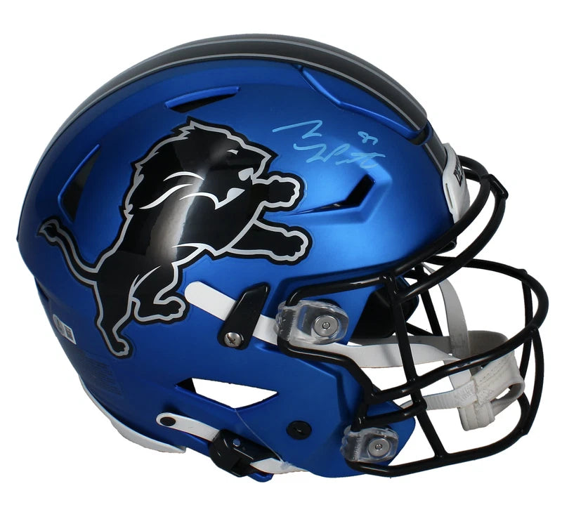 Sam Laporta Autographed Detroit Lions Blue 2024 Alternate Speedflex Authentic Helmet Beckett Witnessed