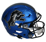 Sam Laporta Autographed Detroit Lions Blue 2024 Alternate Speedflex Authentic Helmet Beckett Witnessed