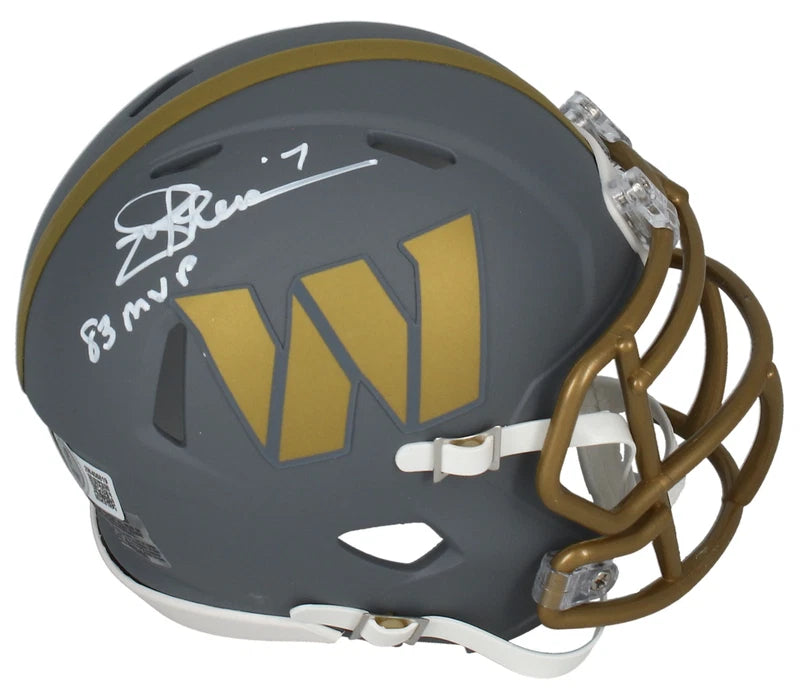 Joe Thiesmann Autographed/Inscribed "83 MVP" Washington Commanders Slate Speed Mini Helmet Beckett Witnessed