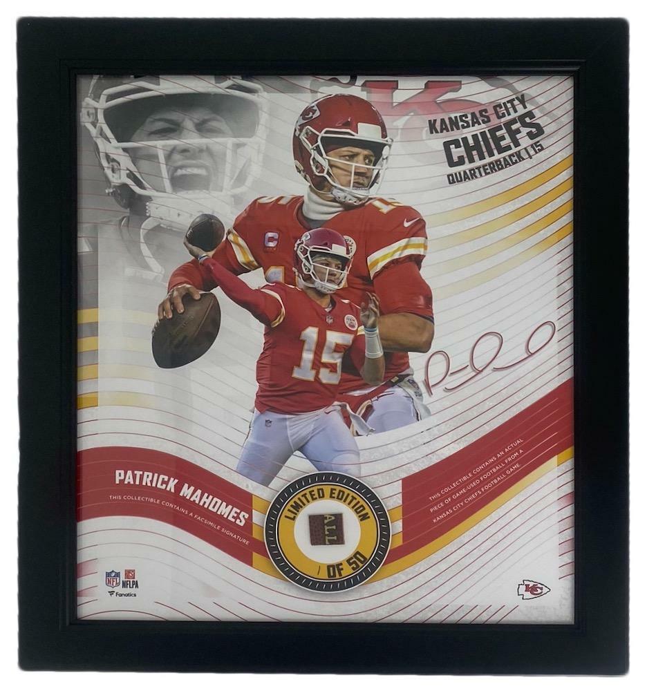 PATRICK MAHOMES Framed Kansas City Chiefs 15" x 17" Game Used Football Collage LE 1/50