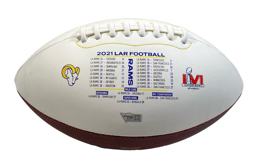 AARON DONALD Autographed Los Angeles Rams SB LVI Champs Logo White Panel Football FANATICS