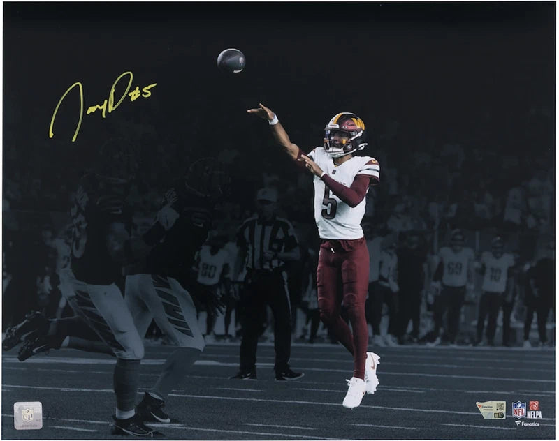 Jayden Daniels Autographed Washington Commanders 16" x 20" Throwing Spotlight Photograph Fanatics