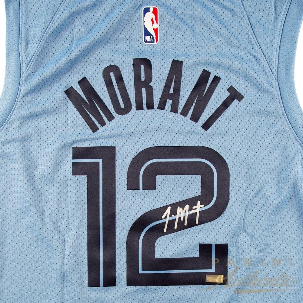 JA MORANT Autographed Memphis Grizzlies Light Blue Jordan Brand Nike Swingman Jersey PANINI