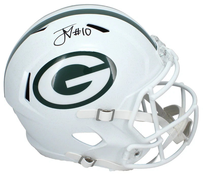 Jordan Love Autographed Green Bay Packers White 2024 Alternate Speed Full Size Helmet Beckett Witnessed
