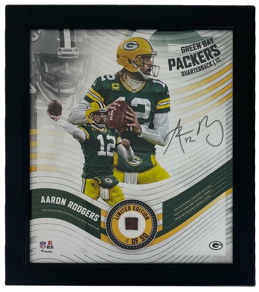 AARON RODGERS Framed Green Bay Packers 15" x 17" Game Used Football Collage LE 12/50