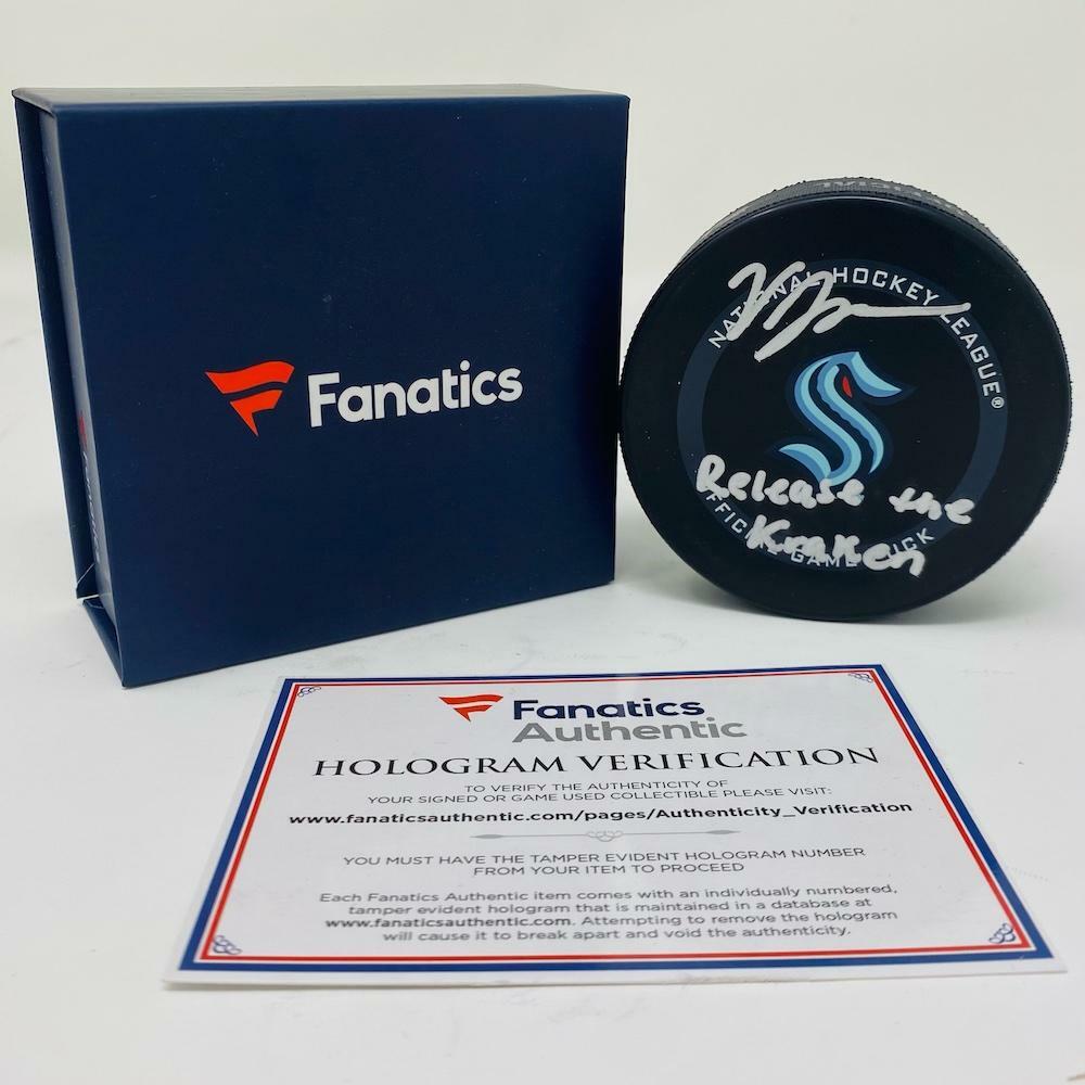 VINCE DUNN Autographed/Inscribed "Release The Kraken" Seattle Kraken Official NHL Game Puck FANATICS