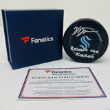 VINCE DUNN Autographed/Inscribed "Release The Kraken" Seattle Kraken Official NHL Game Puck FANATICS