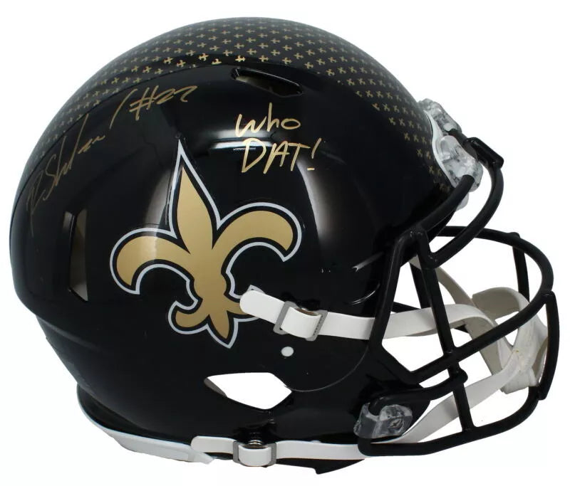 Rashid Shaheed Autographed/Inscribed "WHO DAT!" New Orleans Saints Black 2022 Alternate Speed Authentic Helmet Beckett Witnessed